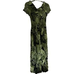 Jessica Simpson Women’s Green Tropical Leaves Smocked Dress - Size L (EUC)